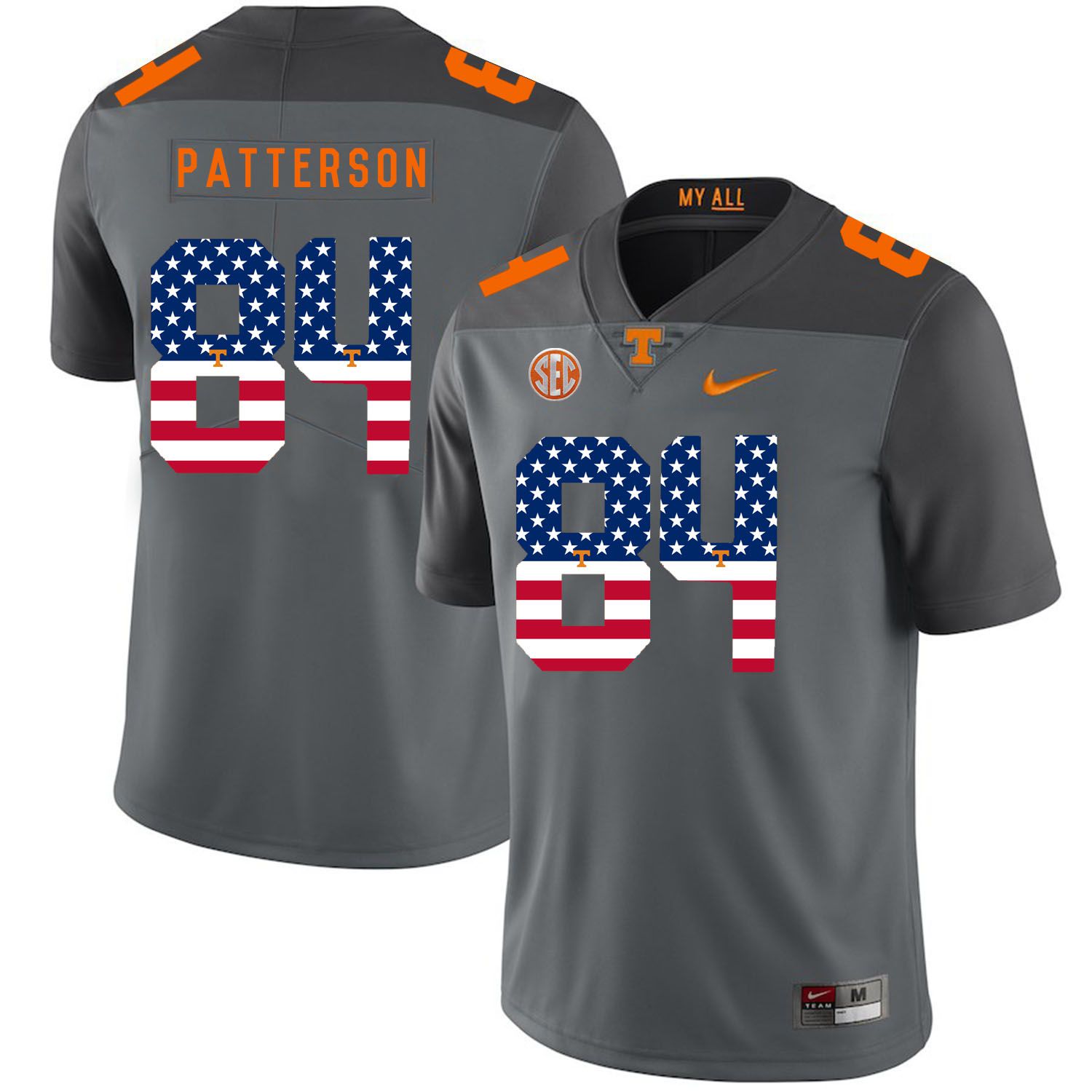 Men Tennessee Volunteers 84 Patterson Grey Flag Customized NCAA Jerseys